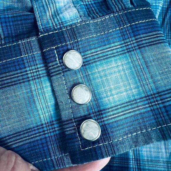 wrangler retro men’s modern fit western shirt blue long sleeve snap cotton large - Picture 6 of 11